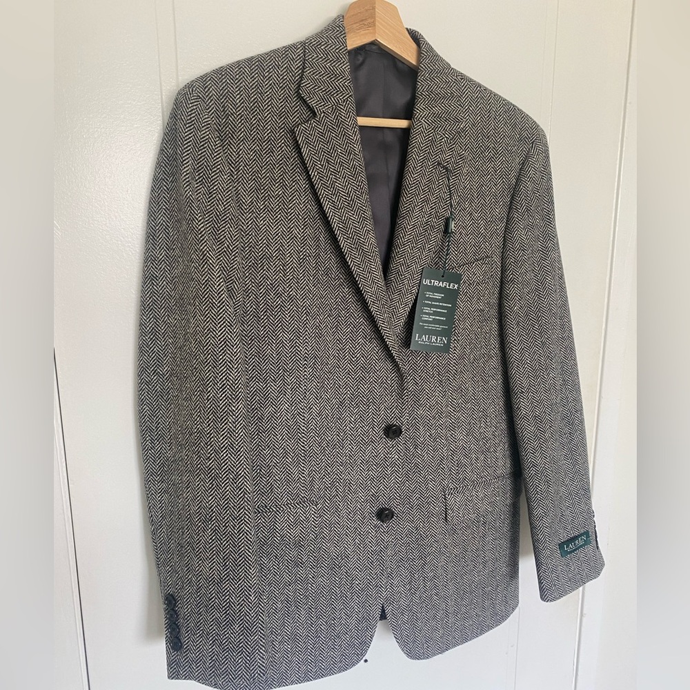 NWT Lauren Ralph Lauren Herringbone Black/White 38R Ultraflex Sport Coat Blazer